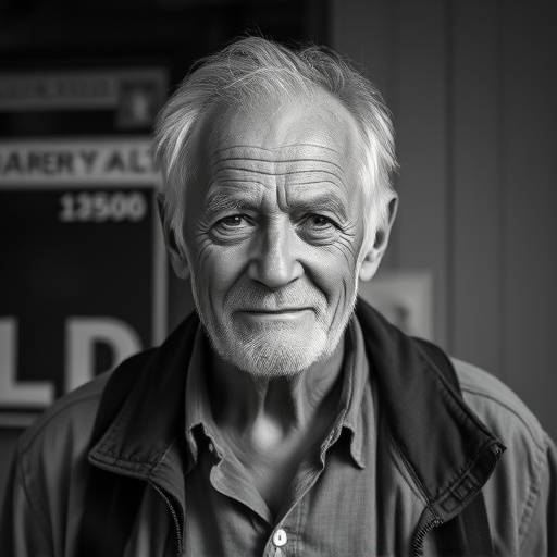 A black and white portrait showcasing the character of an elderly gentleman in North Beach.