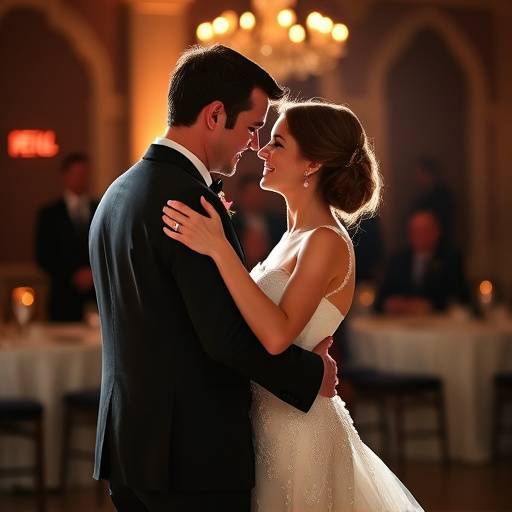 A romantic shot of a bride and groom during their first dance at a San Francisco wedding.