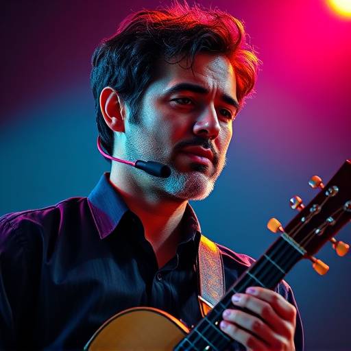 A vibrant and colorful portrait of a musician holding their instrument.