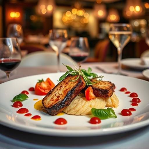 Artistic commercial shot of food plating in a high-end restaurant.