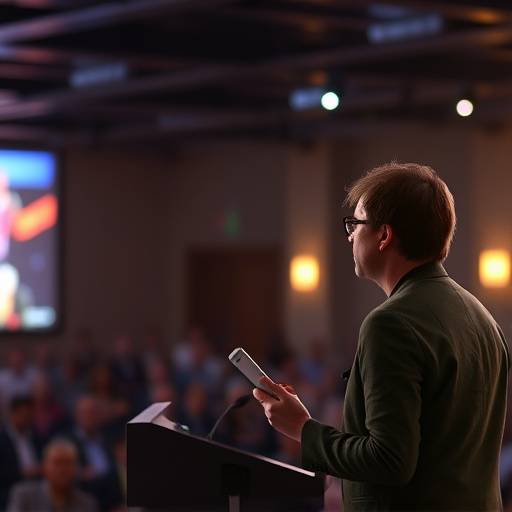 Candid shot capturing the emotion of a keynote speaker at a tech conference.